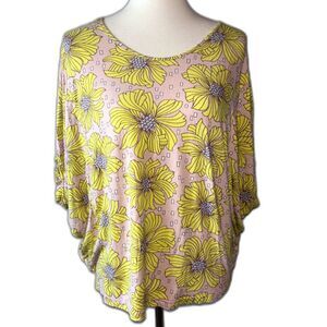 Fighting Eel x Jana Lam Blouse Top Neon Flowers Size Medium